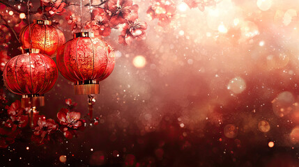 Red Lantern Celebration Background With Chinese New Year Design And Copy Space
