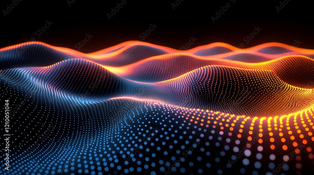 Poster abstract digital landscape: a mesmerizing digital rendering of an undulating landscape, composed of 