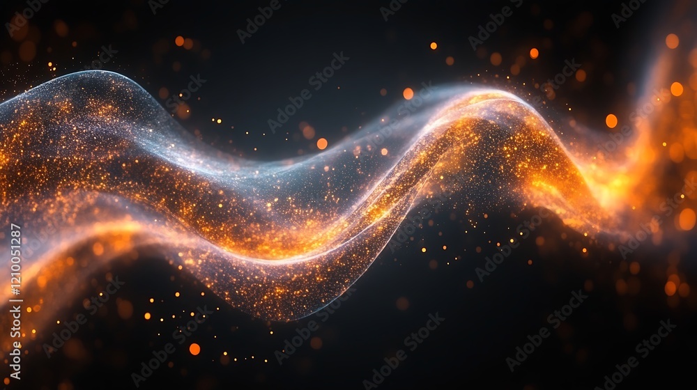 Poster abstract energy flow: a mesmerizing swirl of fiery orange and cool blue particles dances across a da