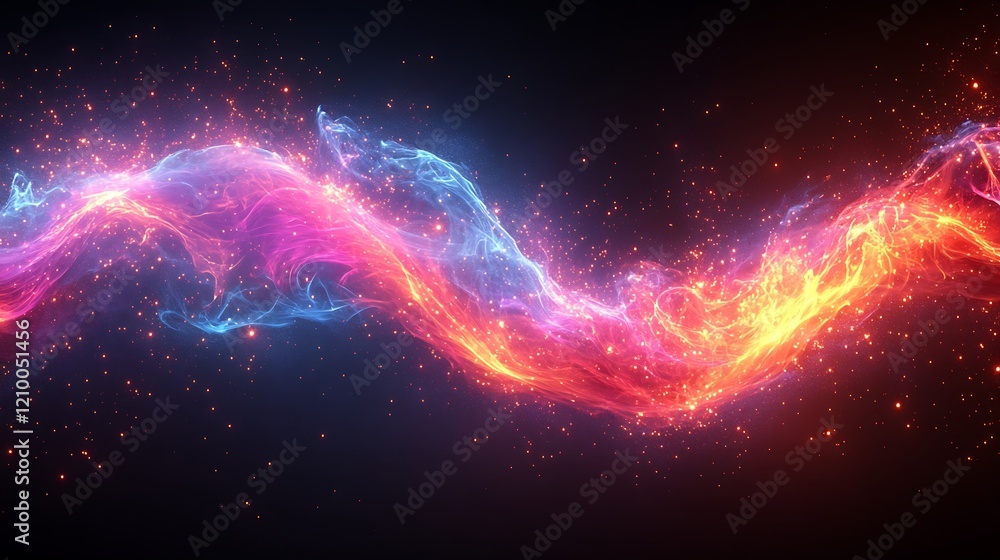 Poster cosmic fusion: a mesmerizing swirl of vibrant pink and blue energy, punctuated by sparkling particle