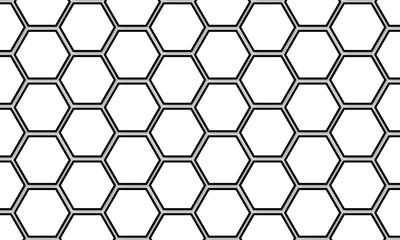 Abstract white hexagon with black line background. Vector Illustration. Hexagon concept design abstract technology background.  3D Futuristic abstract honeycomb mosaic white background. 
