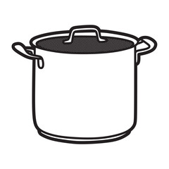 black and white vector image, tall pan made of stainless steel facing forward