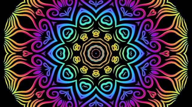 caleidoscope classic gradient circle flower art pattern of traditional tenun batik ethnic dayak ornament for animation ads