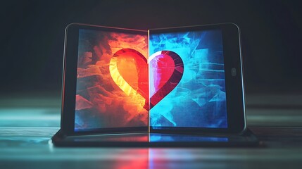 Heart Design on Split Screen Tablet with Vibrant Colors and Patterns