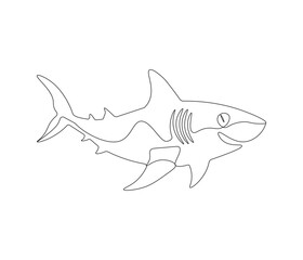 Continuous one line drawing of shark. Single line drawing illustration of shark saltwater. Logo,symbols and design style Concept vector art. Doodle line illustration.