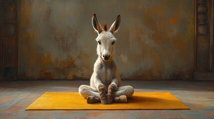 Donkey meditating yoga pose studio background calm