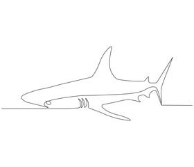 Continuous one line drawing of shark. Single line drawing illustration of shark saltwater. Logo,symbols and design style Concept vector art. Doodle line illustration.