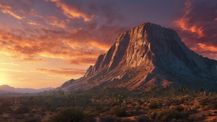 Fototapeta premium Dramatic mountain landscape with a vibrant sunset perfect for nature based businesses background