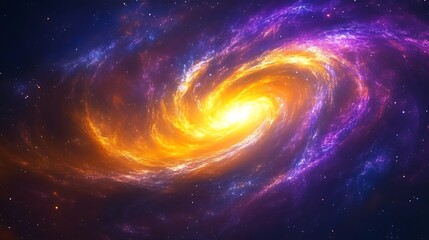 Cosmic Swirl: A mesmerizing spiral galaxy explodes with vibrant hues of orange, purple, and white, its swirling arms creating a breathtaking celestial dance.  