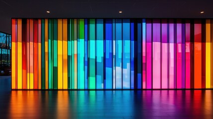 Fototapeta premium Vibrant Colorful Abstract Light Installation in Modern Interior Space