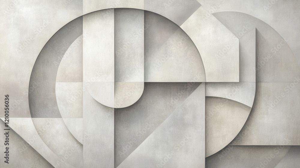 Poster Overlapping geometric layers in pale shades create a harmonious abstract composition in a modern art space