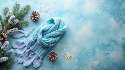 Winter Wonderland Cozy Knitted Scarf and Gloves with Festive Pine Cones and Branches