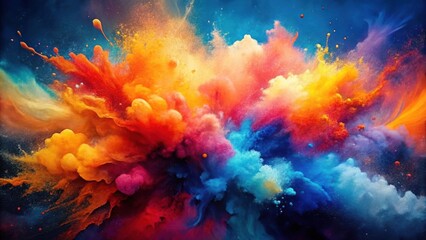 Fototapeta premium A vibrant explosion of multicolored powder, a captivating spectacle of swirling hues and dynamic textures, creating an abstract masterpiece of intense color and energy.