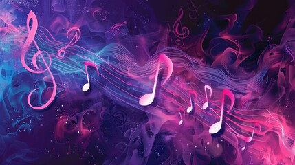 Vibrant music design in pink and violet hues with glowing accents