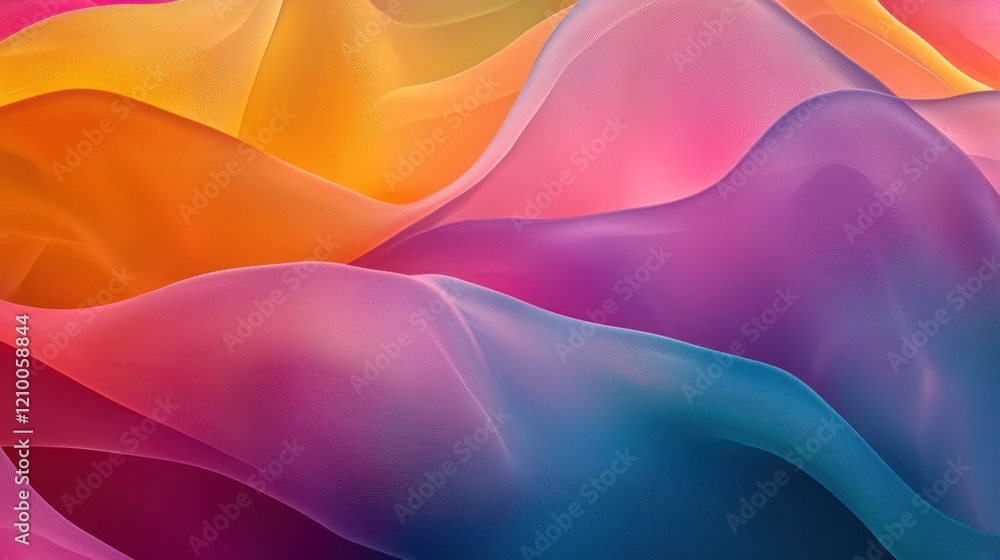 Poster a colorful, abstract design of overlapping, translucent layers in bold, gradient hues, creating dept