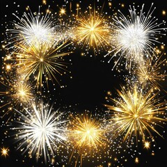 Fototapeta premium Festive celebratory frame adorned with shimmering gold and silver fireworks for special occasions