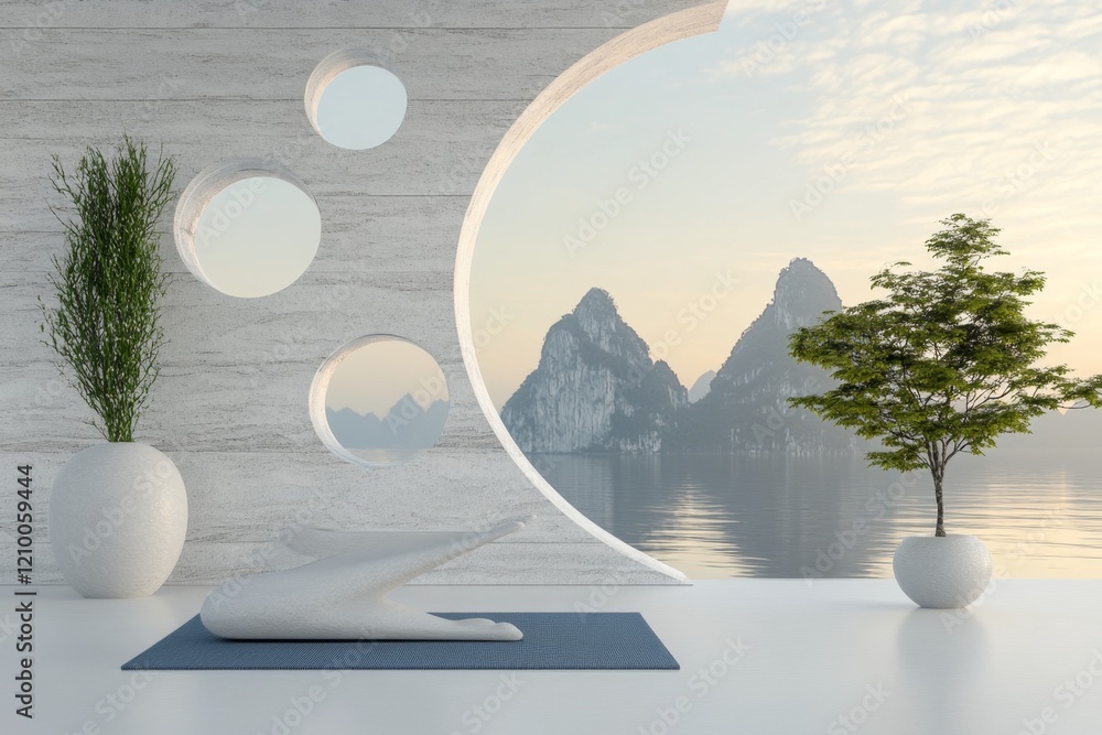 Aufkleber A 3D-rendered yoga pose demonstration, with a figure in perfect alignment on a mat set in a modern virtual environment