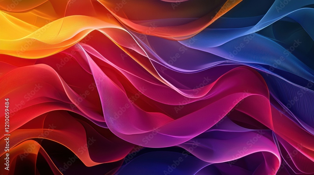 Poster a colorful, abstract design of overlapping, translucent layers in bold, gradient hues, creating dept