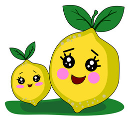 Lemon mother and lemon child. Vector drawing in cartoon style