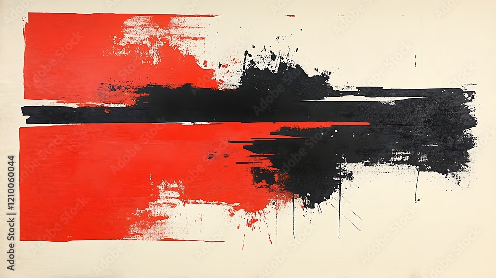 Poster crimson & obsidian: abstract expressionist artwork featuring bold strokes of crimson and obsidian, c