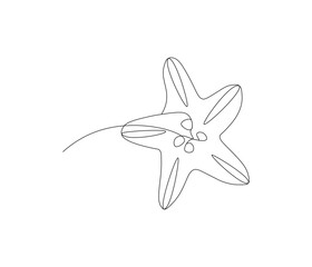 Continuous one line drawing of starfish. Starfish symbol of resilience and hope. Single line drawing illustration of starfish. Concept vector art. Doodle line illustration.
