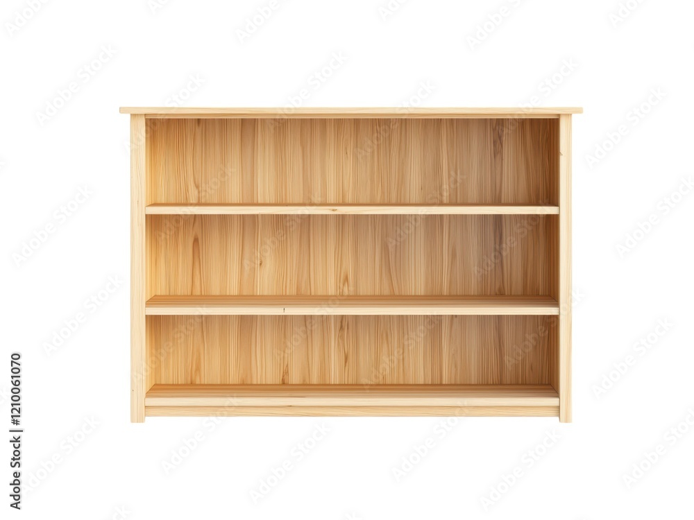 Poster sustainable and wooden product. simple wooden shelf with three open spaces for storage or display.