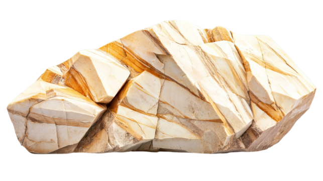 Png of Angular Beige Rock with Sharp Edges and Orange Striations on transparent background.