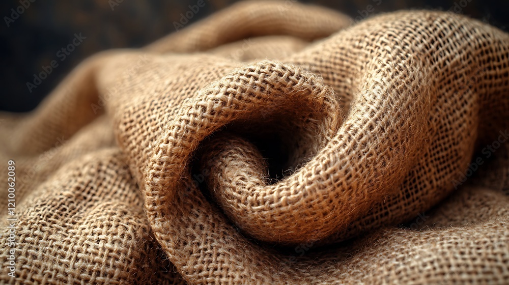 Poster rustic burlap texture: a close-up of natural burlap fabric, its coarse texture and warm brown hues c