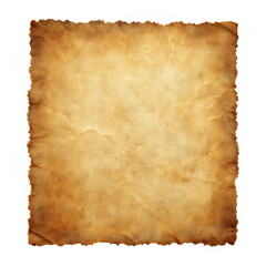 Aged parchment paper texture with distressed edges isolated on transparent background