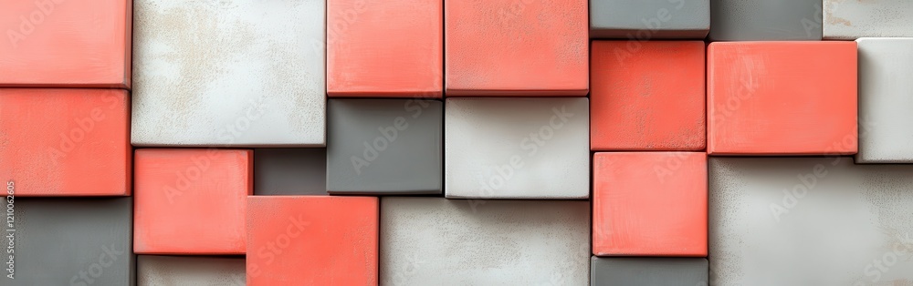 Poster elegant arrangement of coral and gray squares creating a modern aesthetic in an abstract design