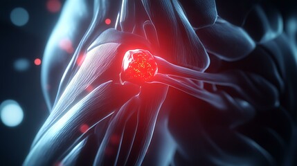 Illustration of muscle structure with glowing red pain spot to signify localized trigger pain