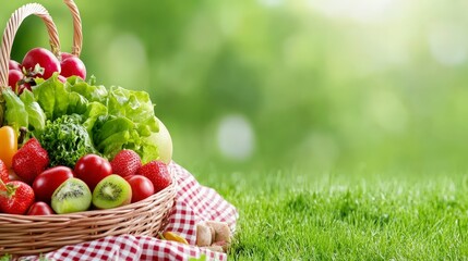 Fresh Harvest Basket with Colorful Fruits and Vegetables Outdoors