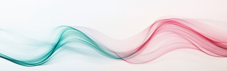 Colorful flowing waves of green and pink create an abstract visual on a clean white canvas