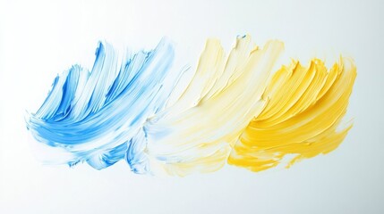 Bright strokes of blue, yellow, and white create an artistic blend on a clean white background