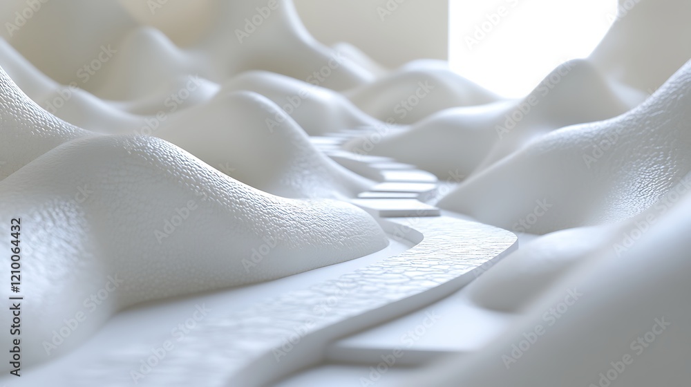 Poster abstract white landscape: a surreal, minimalist landscape of undulating white forms resembling hills