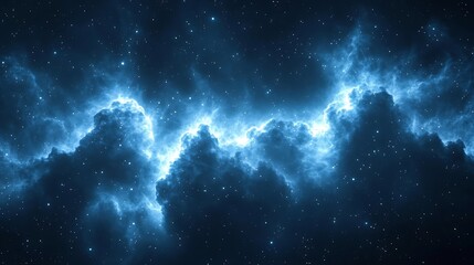 Obraz premium Celestial Nebula: A breathtaking view of a vibrant blue nebula, swirling with cosmic dust and gas, evokes a sense of wonder and the vastness of space. 
