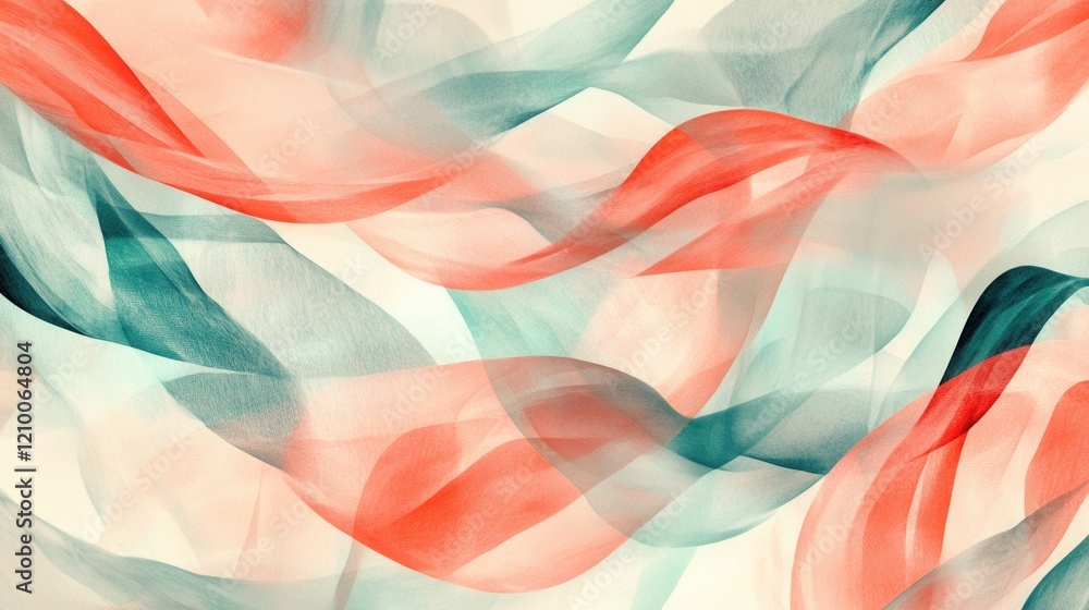Poster Abstract design with delicate pencil strokes blending soft hues of red, teal, and white creating a flowing aesthetic