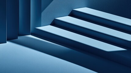 Blue minimalist stairs, shadow, interior, product display