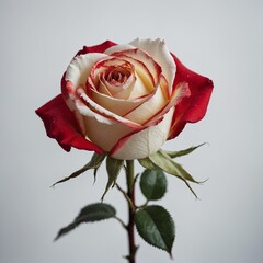 A soft-focus red and white rose gently fading into the white background, highlighting its beauty.