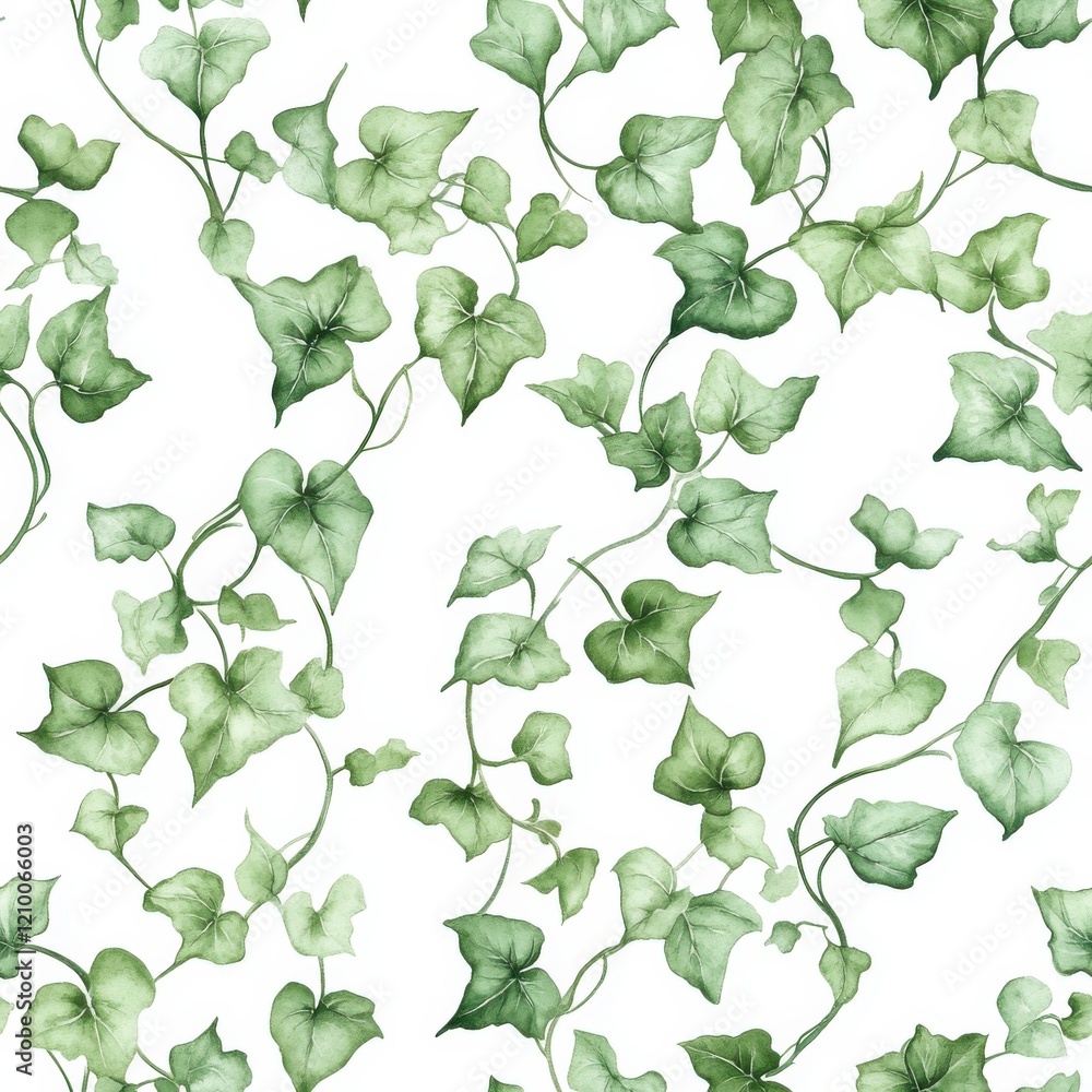 Poster charming doodle of watercolor ivy leaves in a playful pattern on a light background filled with natu