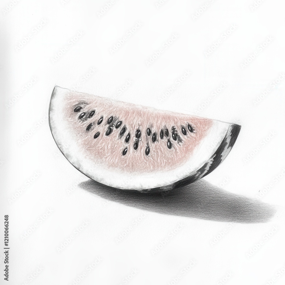 Poster watermelon slice with seeds showcasing vibrant colors and detailed shading in a minimalist style