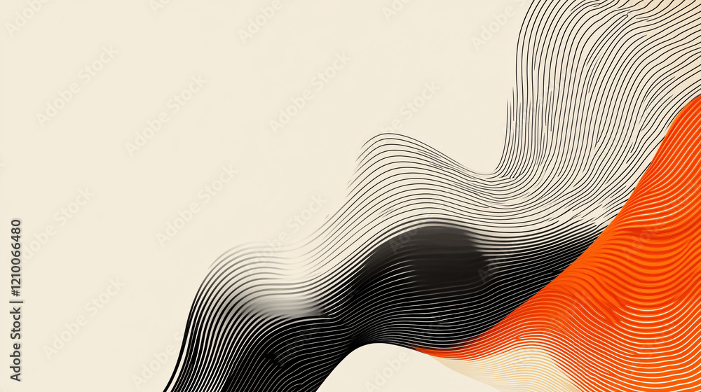 Poster black and orange abstract design featuring flowing patterns and shapes on a textured background