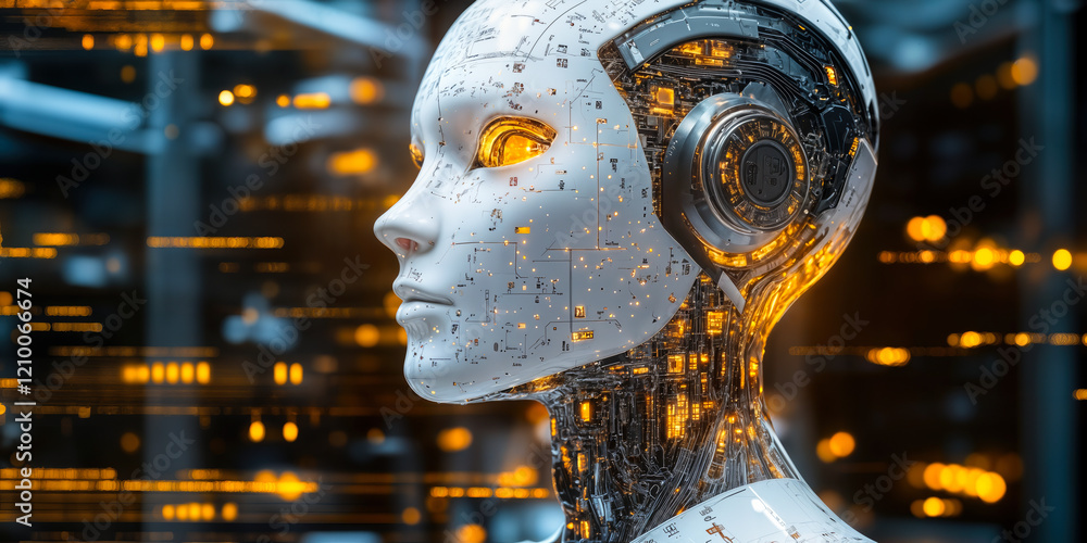 Poster futuristic ai robot enhancing productivity through streamlined communication