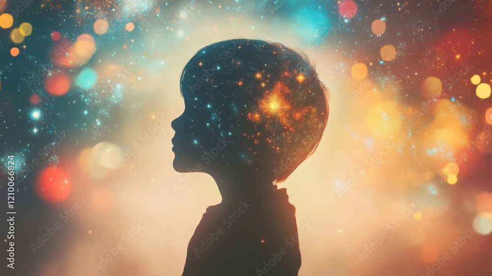Aufkleber Child glowing with vibrant colors against a mystical background illuminating imagination and wonder