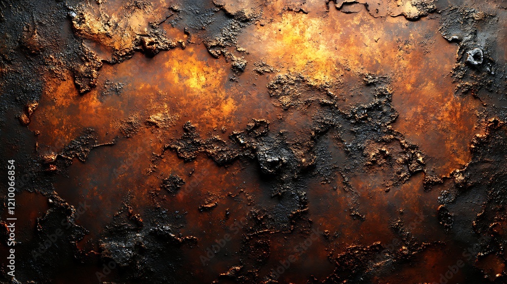 Poster rust texture: a close-up of an oxidized metal surface, showcasing the intricate patterns and texture
