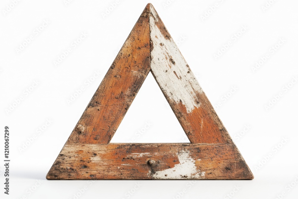 Aufkleber a flat 2d drawing of a simple wooden yield sign leaning slightly to one side, with visible knots and