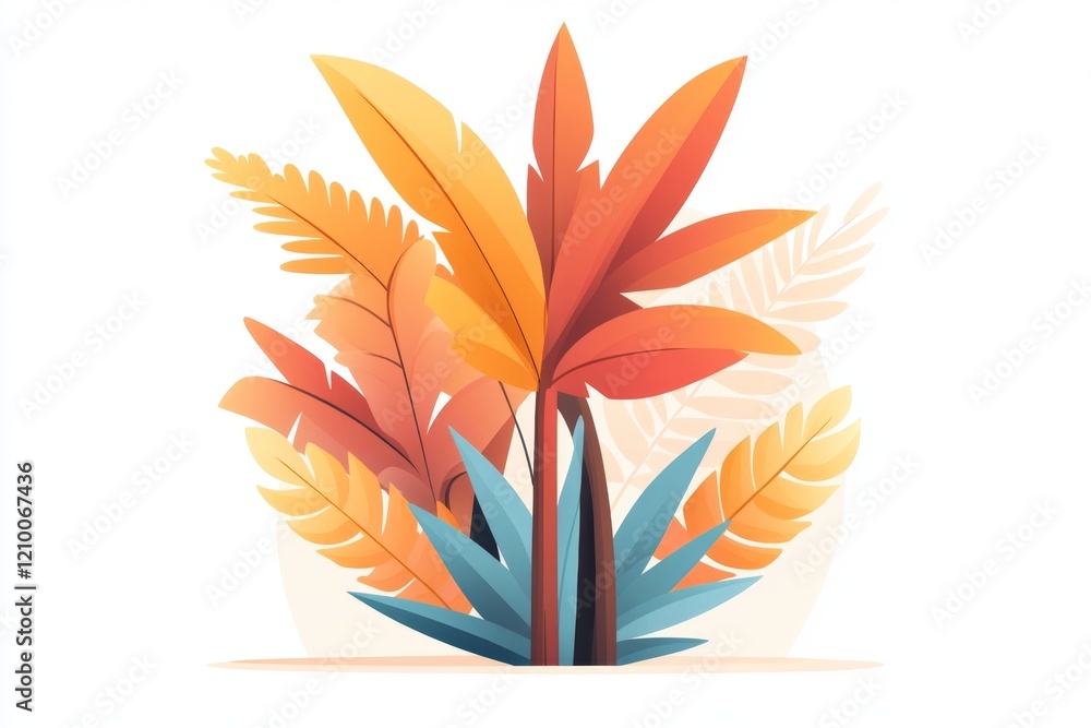 Poster A flat design of a yucca tree with soft gradients, depicted in a minimalist style on a white background