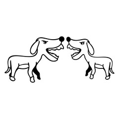 2 Dogs Barking Loudly At Each Other Bad Fight Bite Design Lover Art Vector Illustration Card T-Shirt Poster Sticker Graphic Print Decorative Drawing Isolated Logo Decoration Symbol Creative Cool Style
