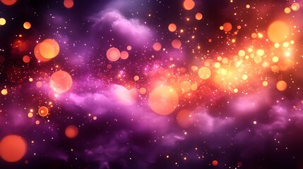 Obraz premium Cosmic Dreamscape: A swirling nebula of vibrant purple and orange hues is illuminated by a cascade of shimmering lights, creating an ethereal and dreamlike atmosphere.