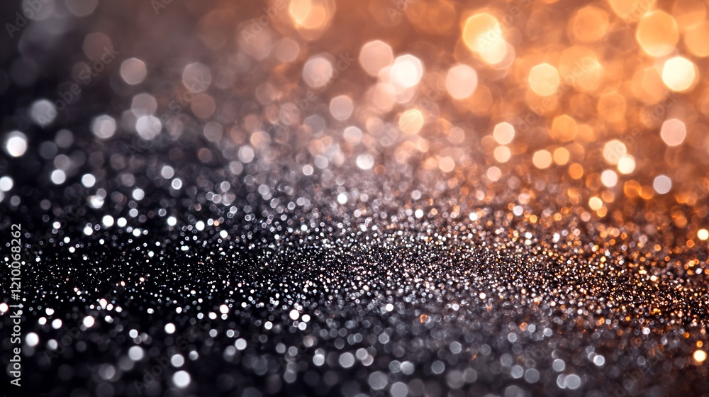 Poster shimmering sparkle: abstract background of glittering particles with a blend of silver and gold boke